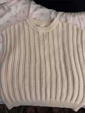 Jessica Simpson Cream Open-Weave Crewneck Sweater
